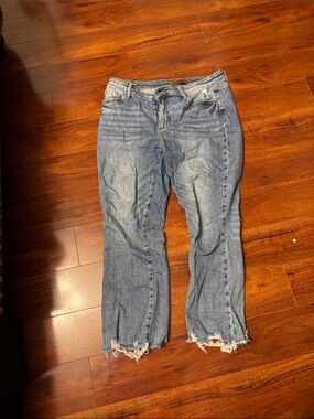 Women’s Distressed Blue Denim Jeans - Raw Hem